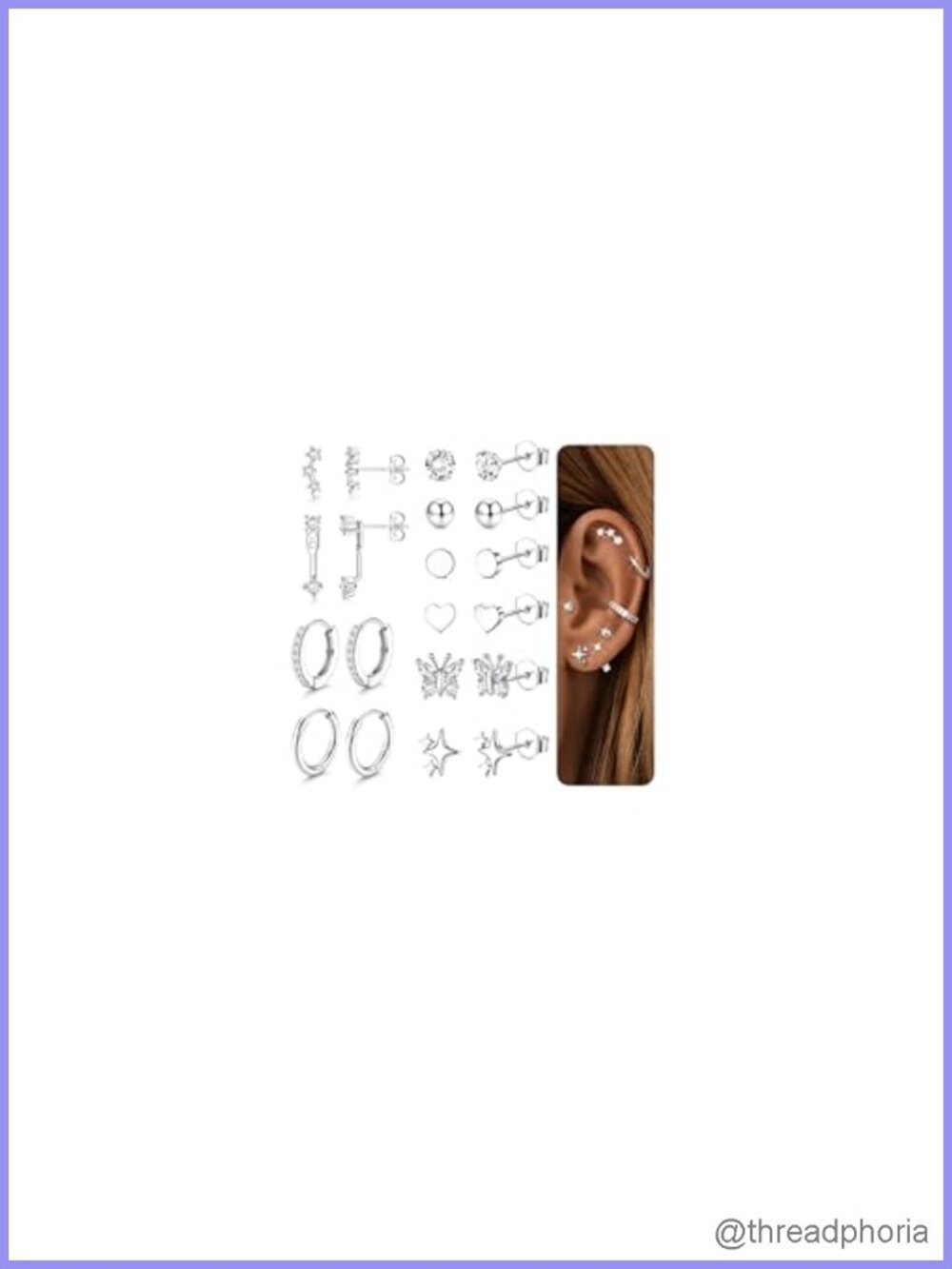 Sterling Silver Stud and Hoop Earrings Set 10 Pairs Hypoallergenic